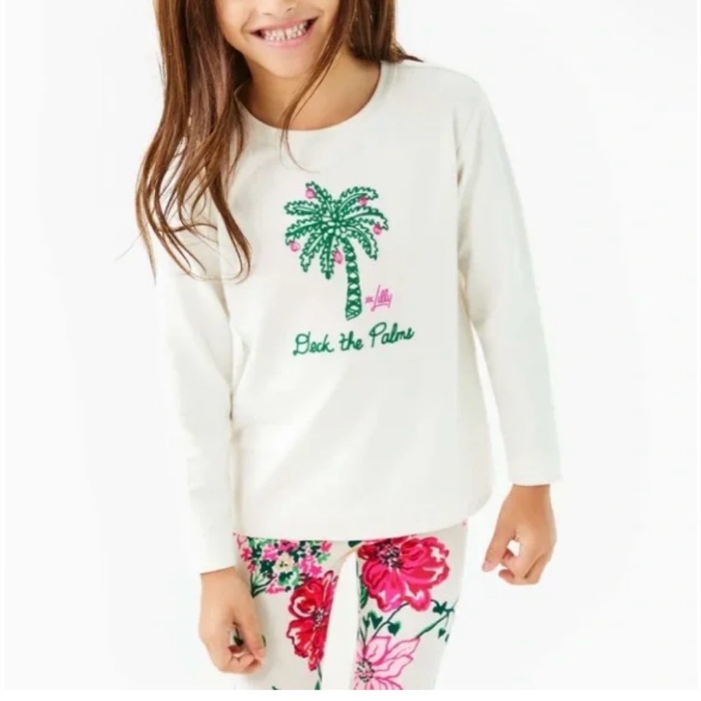 GIRLS MINI BALLAD SWEATSHIRT IN COCONUT DECK THE PALMS EMBROIDERY CHILDRENS